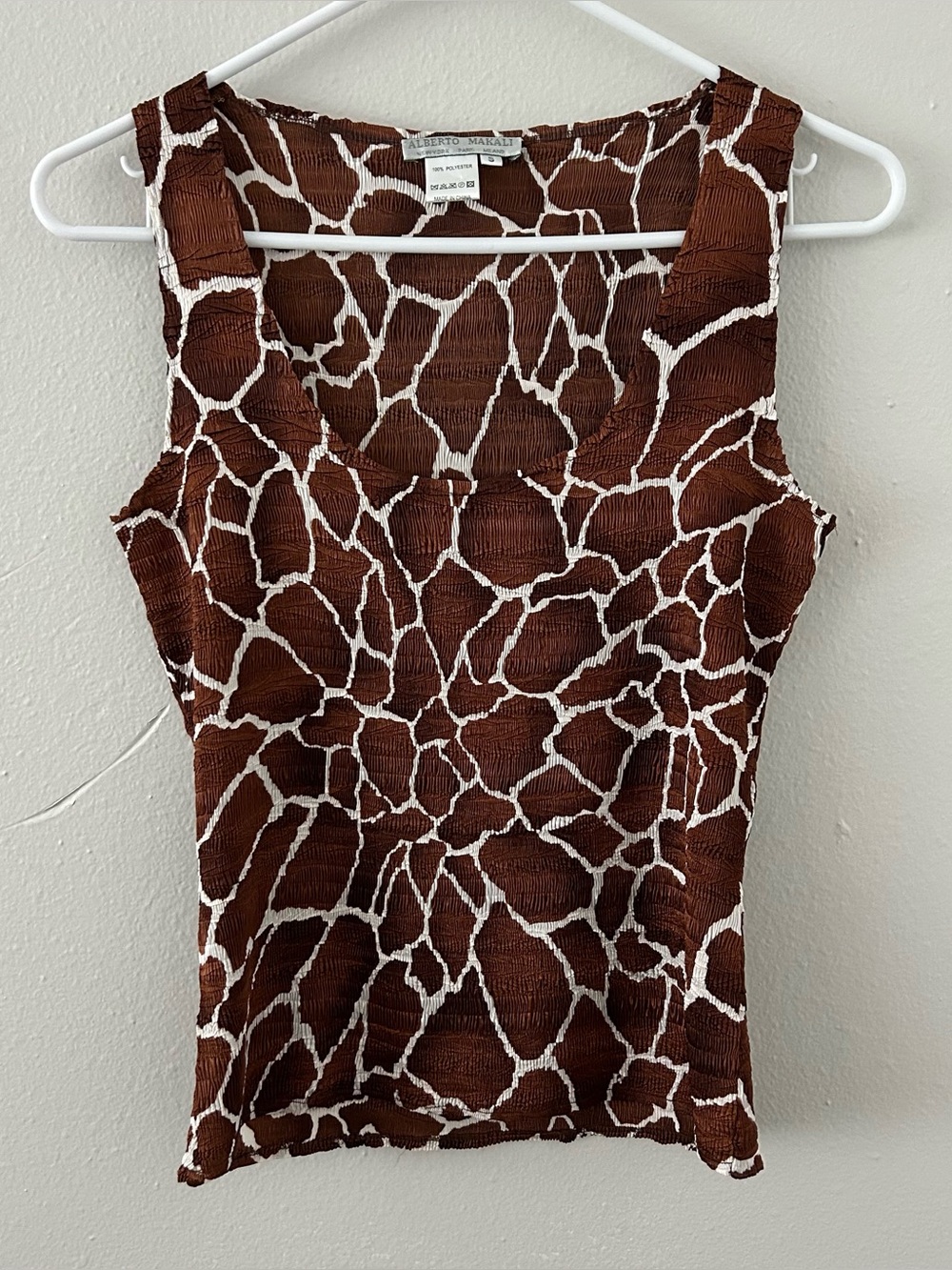 Alberto Makali Giraffe Animal Print Crinkle Satin Tank Top Size S Y2K Going Out